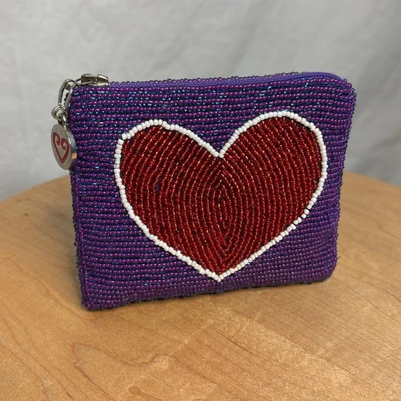 vintage Elissa Bloom beaded purple and red heart wallet coin purse Y2K - Picture 2 of 6